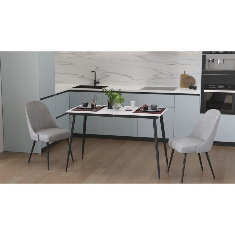 Стол кухонный раскладной Данди на конусных ногах Ferrum-decor 75x120 160)x70 Черный металл ДСП Белый 16 мм (FRD-106783)