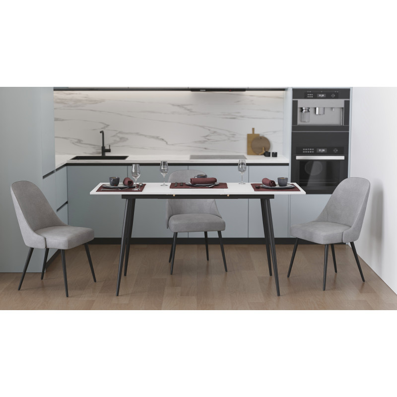 Стол кухонный раскладной Данди на конусных ногах Ferrum-decor 75x120 160)x70 Черный металл ДСП Белый 16 мм (FRD-106783)