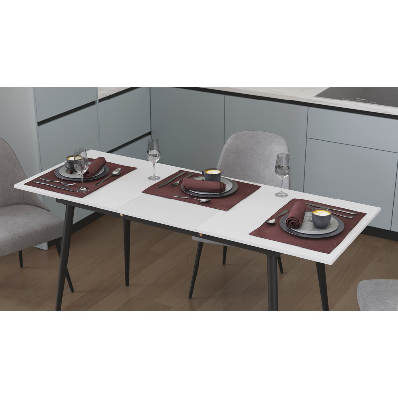 Стол кухонный раскладной Данди на конусных ногах Ferrum-decor 75x120 160)x70 Черный металл ДСП Белый 16 мм (FRD-106783)