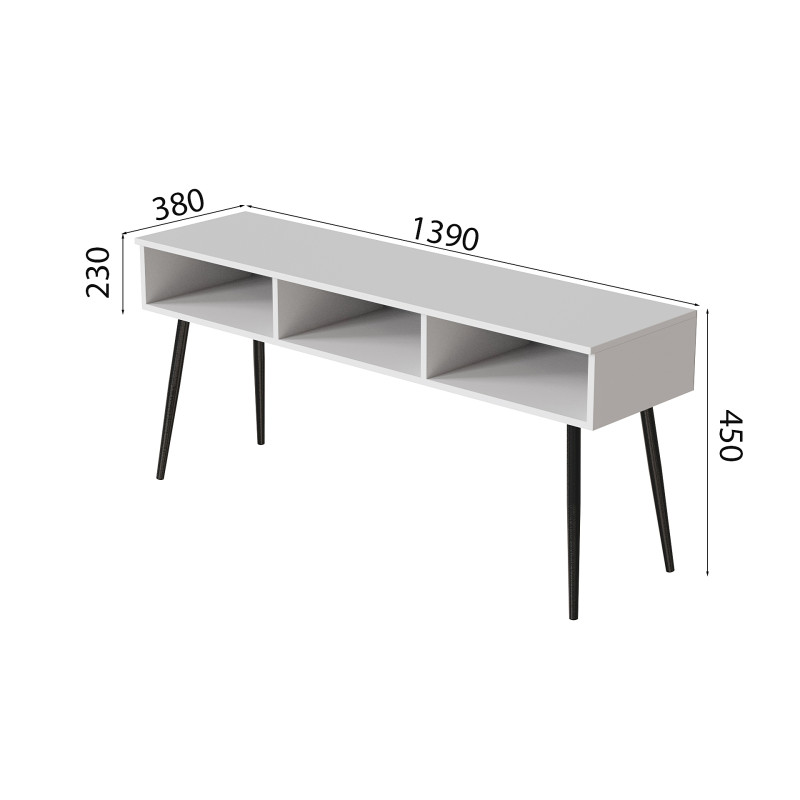 Тумба під телевізор Кентук Ferrum-decor 45x139x38 Чорний метал ДСП Білий 16 мм (FRD-106733)