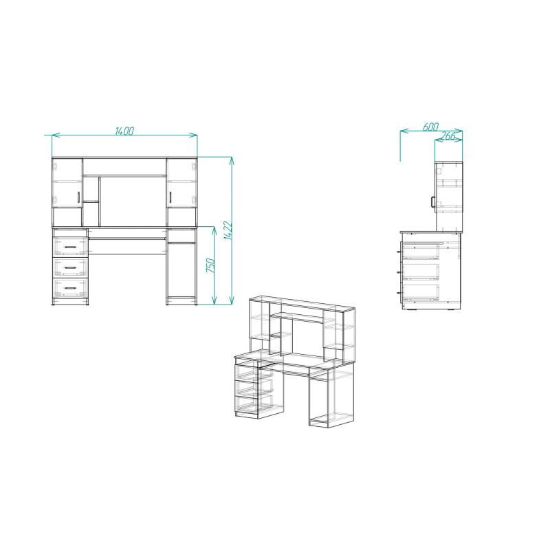 Стол компьютерный Анжело Ferrum-decor 1400x1422x600 ДСП Дуб Сан-Марино 16 мм (FRD-104705)