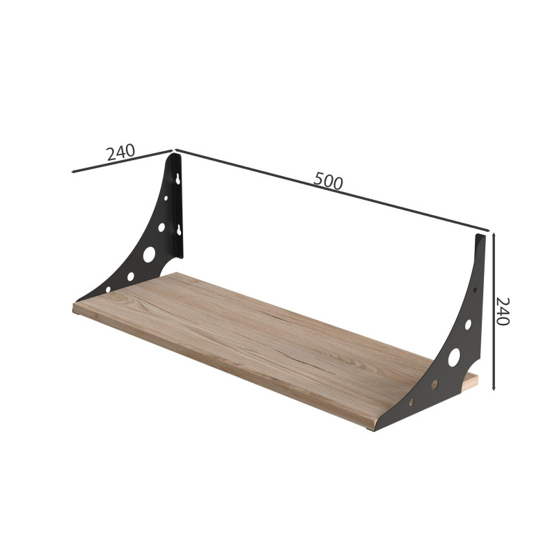 Полиця настінна Ferrum-decor Ханді 2 240x500x240 метал Чорний ДСП Дуб Сан-Марино 16 мм (FRD-102555)