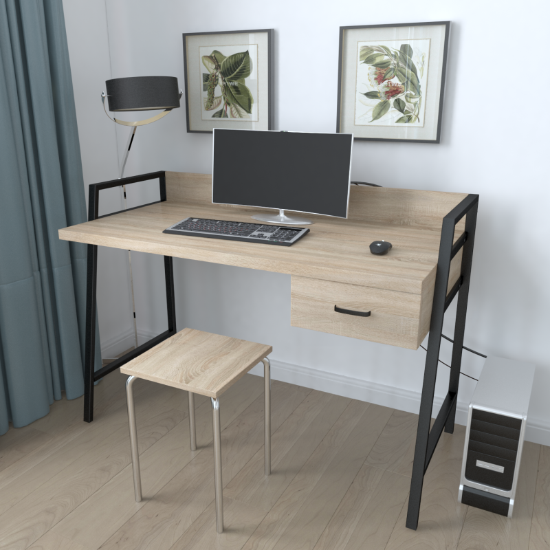 Письмовий стіл Ferrum-decor Комфорт 750x1000x600 Чорний метал ДСП Дуб Сонома 32 мм (FRD-103425)