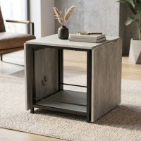 Стол журнальный трансформер Куб Комбо Ferrum-decor 540x532x500 Черный металл ДСП Бетон 16 мм (FRD-105155)