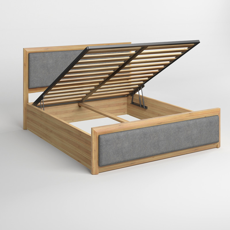 Двоспальне дерев'яне ліжко Mebigrand Барселона Люкс Б4 (підйомний механізм) Світло-сірий (RAL-7040)/Аляска 93 (Сірий) 140х200 см (MBG-20840)