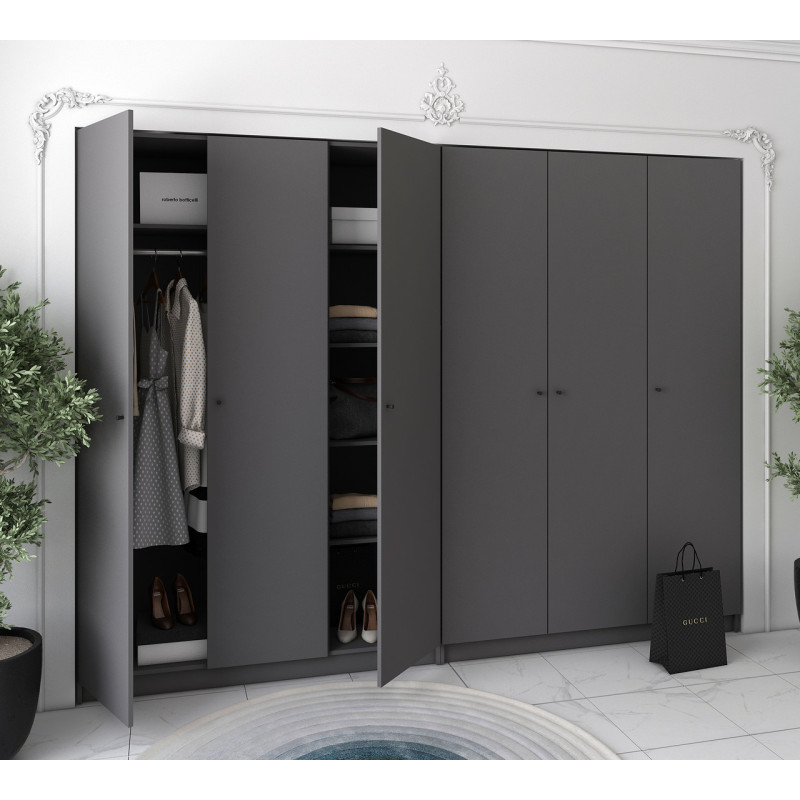 Шкаф для одежды Doros Промо Антрацит 3+3 ДСП 270х48х204 (42005336) (DRS-012156)