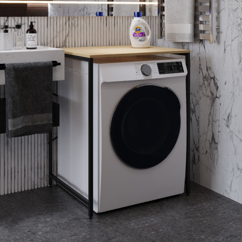 Стелаж-полиця Бафрум 401 Ferrum-decor для пральної машини 90x70,5x60,5 Чорний метал ДСП Дуб Кремона Торро 16 мм (FRD-107577)
