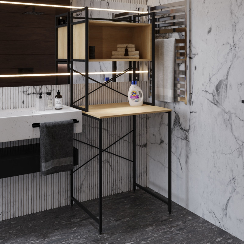 Стелаж-полиця Бафрум 403 Ferrum-decor для пральної машини 178x70,5x60,5 Чорний метал ДСП Дуб Кремона Торро 16 мм (FRD-107597)