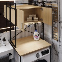 Стеллаж полка Бафрум 404 Ferrum-decor для стиральной машины 178x70,5x60,5 Черный металл ДСП Дуб Кремона Торро 16 мм (FRD-107607)