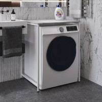 Стеллаж полка Бафрум 401 Ferrum-decor для стиральной машины 90x70,5x60,5 Белый металл ДСП Бетон 16 мм (FRD-107357)
