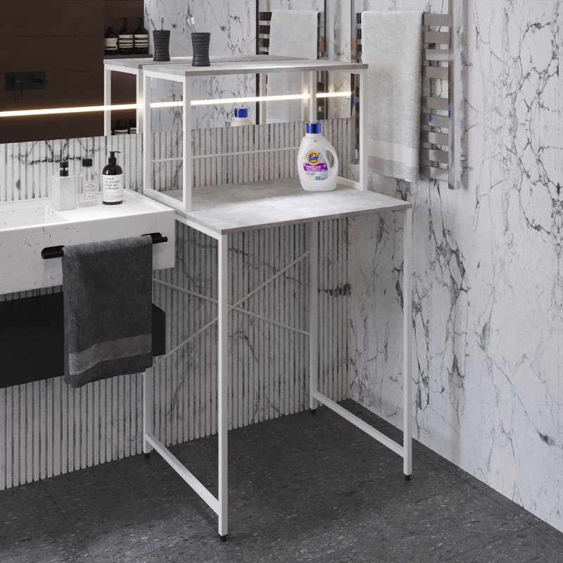 Стелаж-полиця Бафрум 402 Ferrum-decor для пральної машини 133,5x70,5x60,5 Білий метал ДСП Бетон 16 мм (FRD-107367)