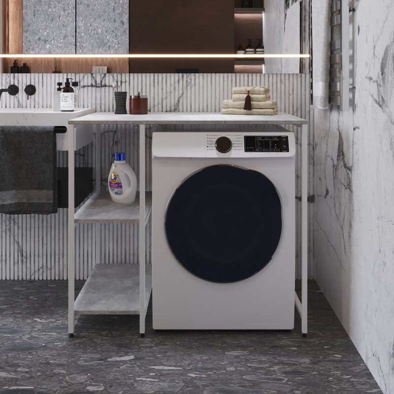 Стелаж-полиця Бафрум 405 Ferrum-decor для пральної машини 90x101x60,5 Білий метал ДСП Бетон 16 мм (FRD-107397)