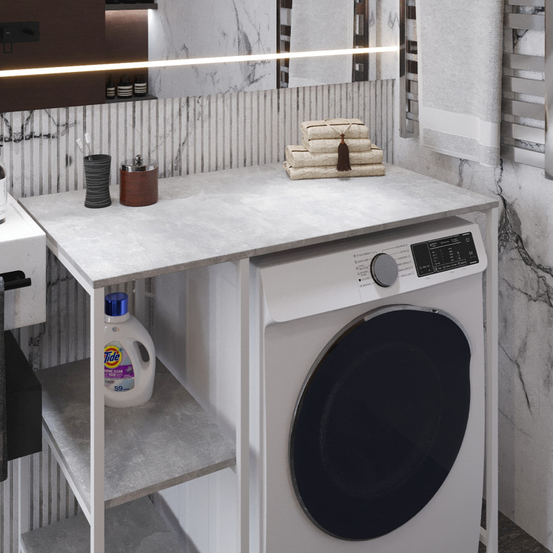 Стелаж-полиця Бафрум 405 Ferrum-decor для пральної машини 90x101x60,5 Білий метал ДСП Бетон 16 мм (FRD-107397)