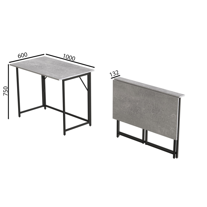 Стіл розкладний Морис 900 Ferrum-decor 750x900x500 Чорний метал ДСП Бетон 16 мм (FRD-107317)