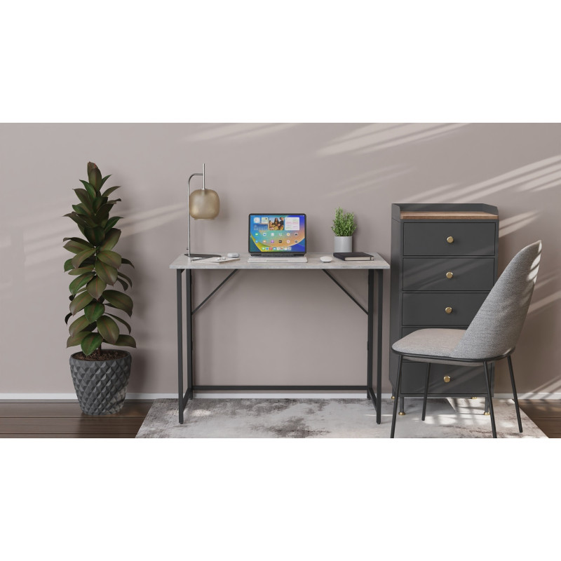 Стіл розкладний Морис 900 Ferrum-decor 750x900x500 Чорний метал ДСП Бетон 16 мм (FRD-107317)