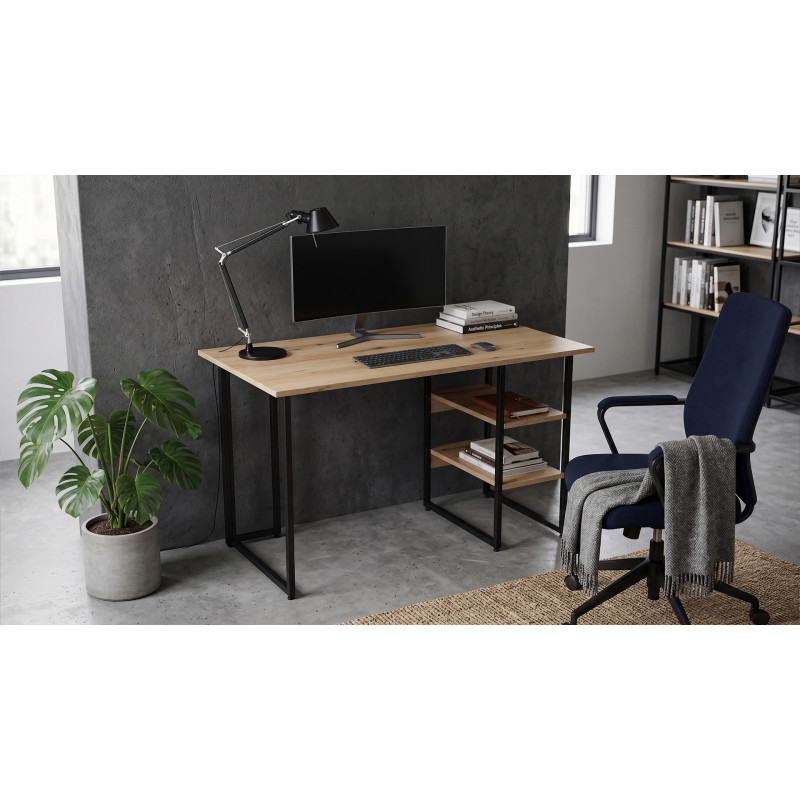 Стіл письмовий Кевин Ferrum-decor 75x140x60 Чорний метал ДСП Дуб Евок Прибережний 16 мм (FRD-108057)