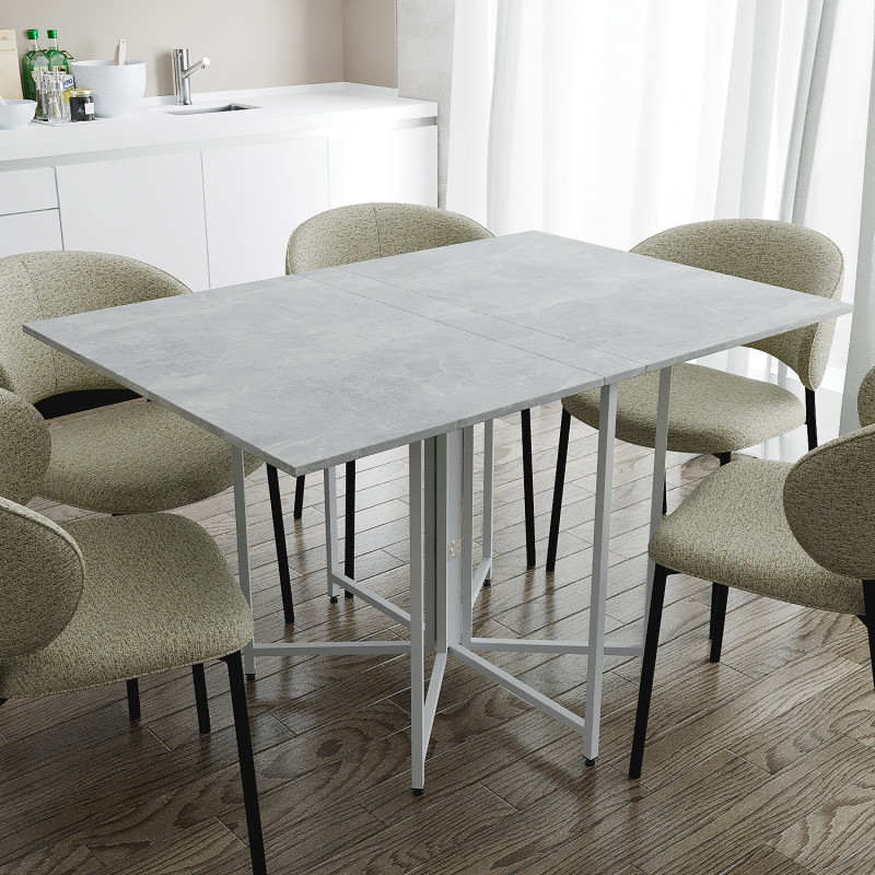 Розкладний стіл-трансформер книжка Моріс 3 Ferrum-decor 75x130x90 Білий метал ДСП Бетон 16 мм (FRD-107417)