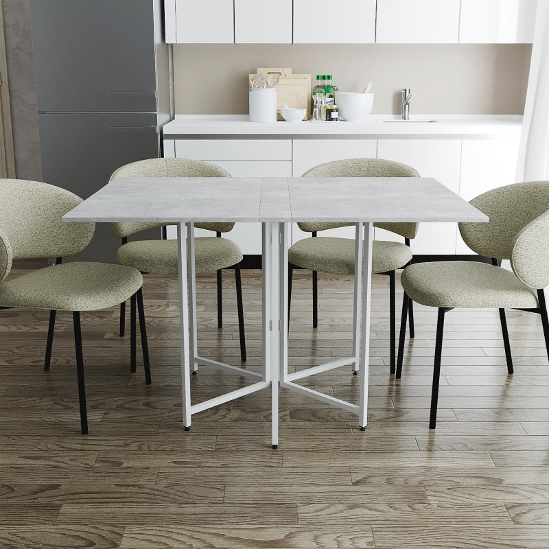 Розкладний стіл-трансформер книжка Моріс 3 Ferrum-decor 75x130x90 Білий метал ДСП Бетон 16 мм (FRD-107417)