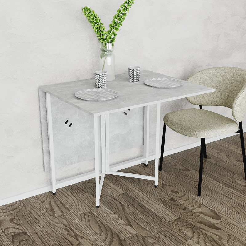 Розкладний стіл-трансформер книжка Моріс 3 Ferrum-decor 75x130x90 Білий метал ДСП Бетон 16 мм (FRD-107417)