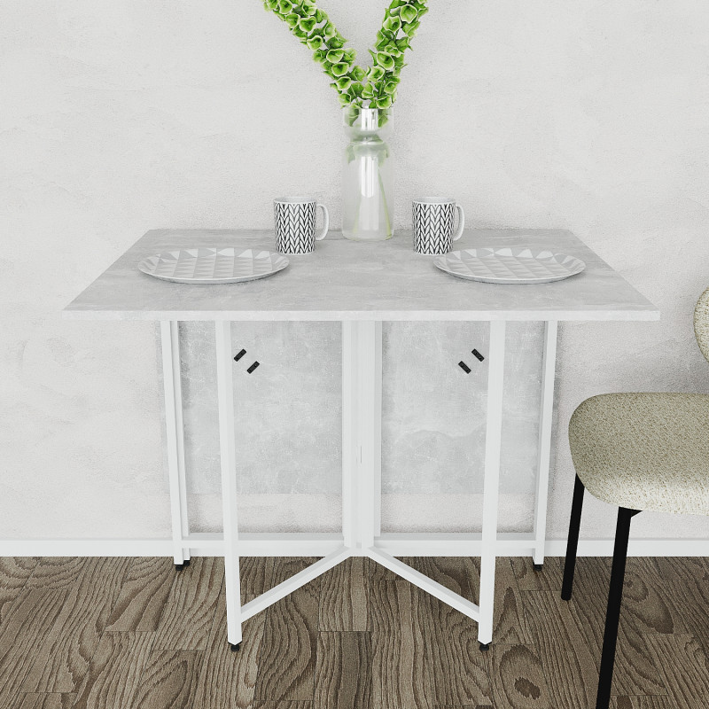 Розкладний стіл-трансформер книжка Моріс 3 Ferrum-decor 75x130x90 Білий метал ДСП Бетон 16 мм (FRD-107417)