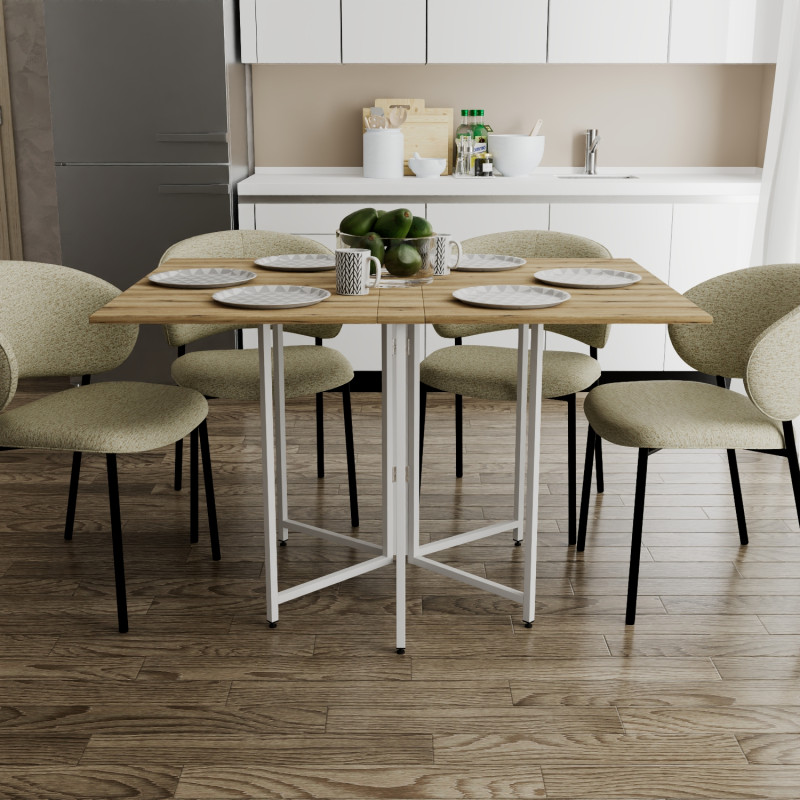 Розкладний стіл-трансформер книжка Моріс 3 Ferrum-decor 75x130x90 Білий метал ДСП Дуб Эвок Прибережний 16 мм (FRD-107507)