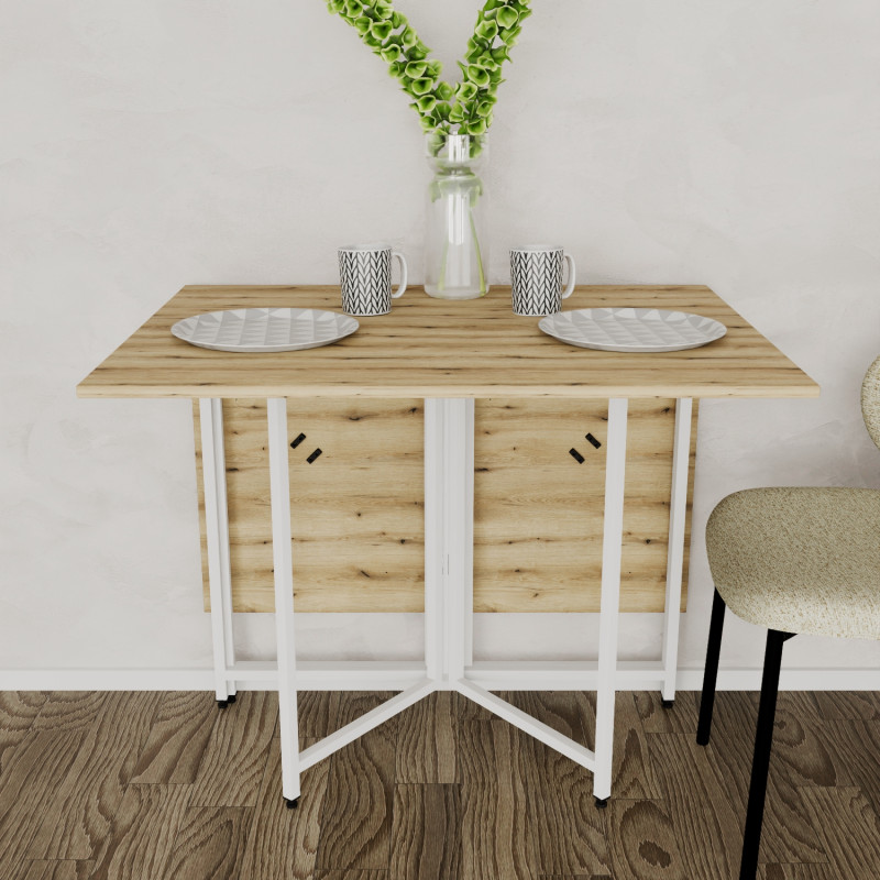 Розкладний стіл-трансформер книжка Моріс 3 Ferrum-decor 75x130x90 Білий метал ДСП Дуб Эвок Прибережний 16 мм (FRD-107507)