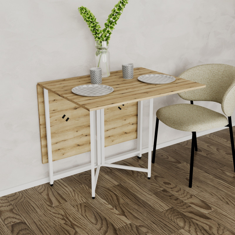 Розкладний стіл-трансформер книжка Моріс 3 Ferrum-decor 75x130x90 Білий метал ДСП Дуб Эвок Прибережний 16 мм (FRD-107507)