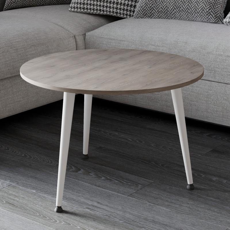 Журнальний круглий стіл OPTIMA 1 ніжки конусні Ferrum-decor 450x670x670 Білий метал Дуб Кремона Канолло 16 мм (FRD-107537)