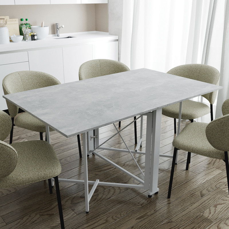Обідній стіл трансформер книжка Оріон Pro Ferrum-decor 75x152x90 Білий метал ДСП Бетон 16 мм (FRD-107407)
