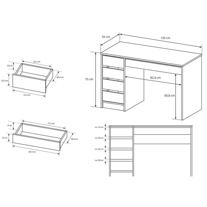 Комп'ютерний стіл Perfect Home Ada 5S/120 120x75x55 Антрацит (PFH-091308)