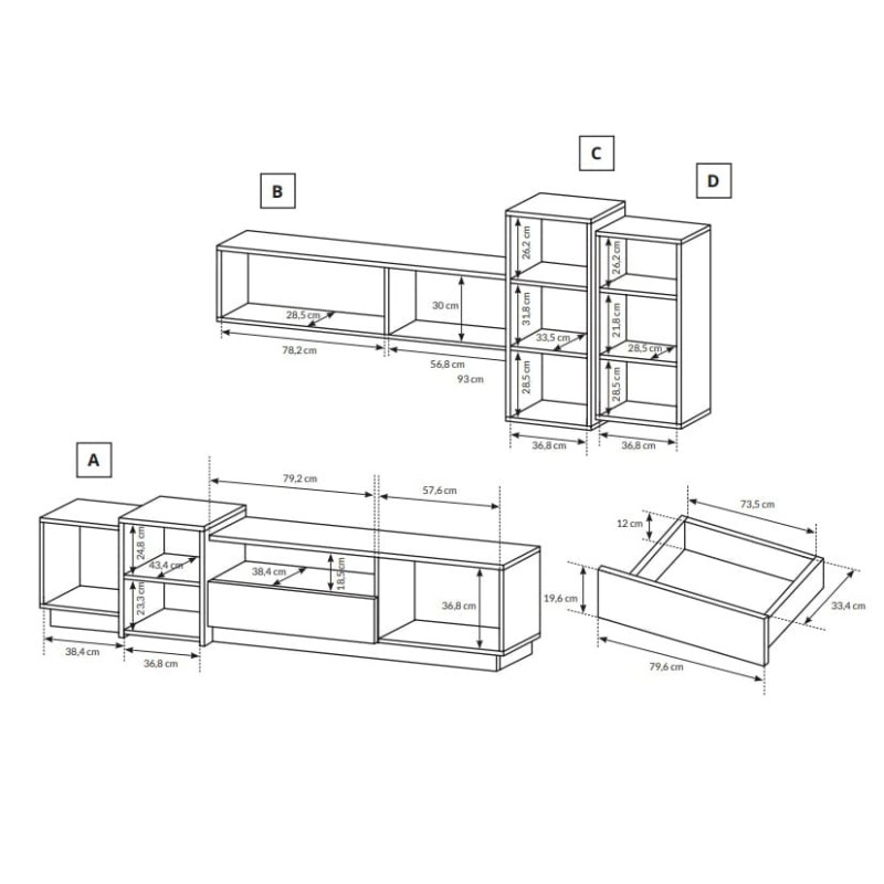 Стінка для вітальні Perfect Home Cube Білий/Дуб крафт золотий (PFH-091048)