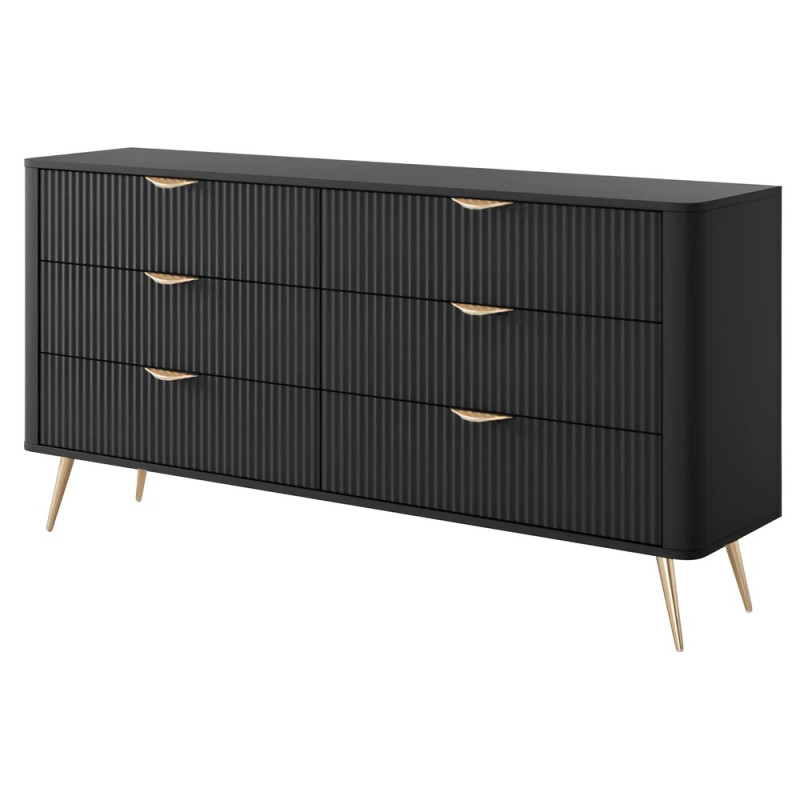 Комод з телескопічними напрямними Perfect Home Lante 6S/163 163,2x81,2x38 Чорний (золоті ніжки) (PFH-091190)