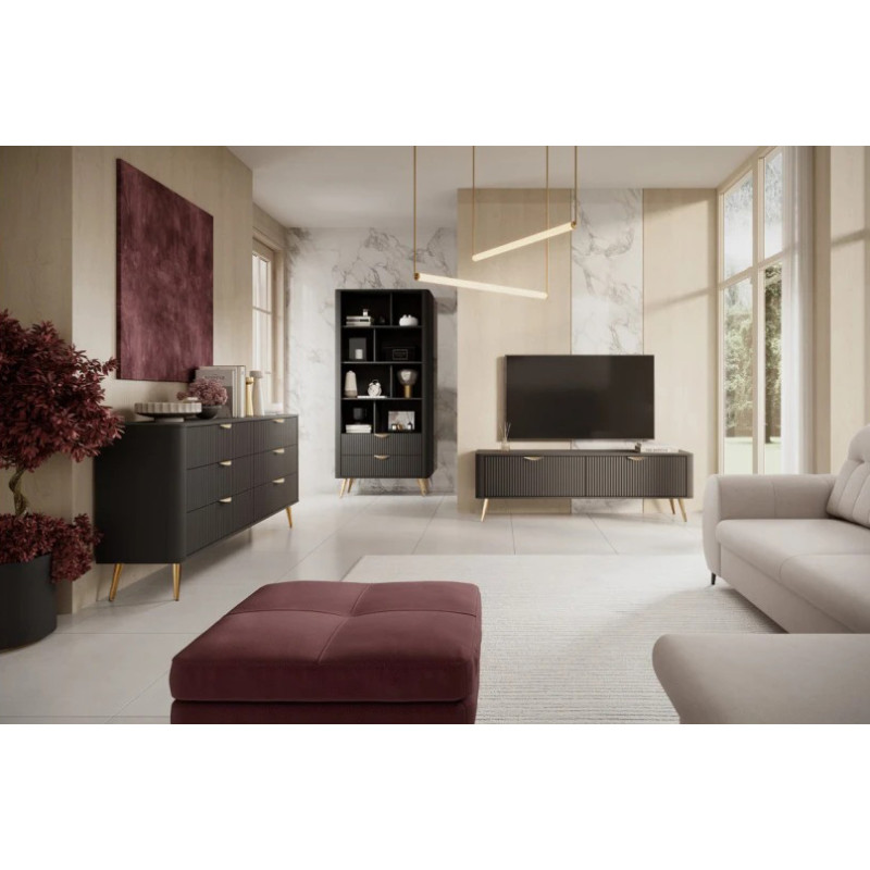 Комод з телескопічними напрямними Perfect Home Lante 6S/163 163,2x81,2x38 Чорний (золоті ніжки) (PFH-091190)