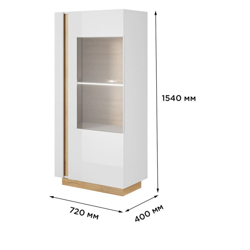 Вітрина низька у вітальню Perfect Home Marco 1D1W/72 154х72х40 Білий/Білий глянець/Дуб грандсон (PFH-091030)