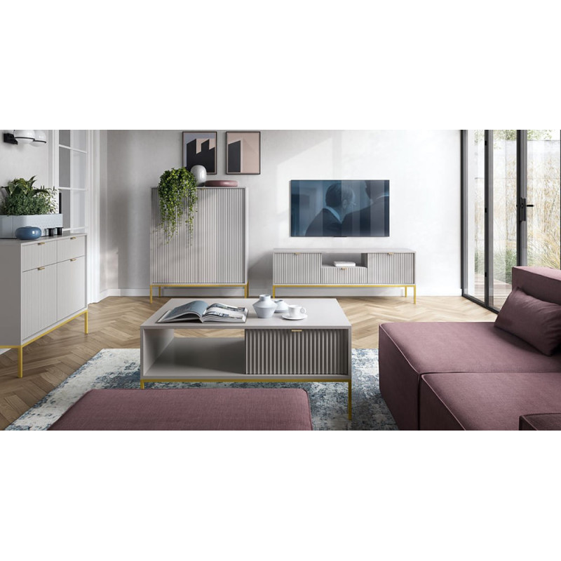 Тумба під телевізор з телескопічними напрямними Perfect Home Nova RTV154 2D1S 168х56х39 Сірий (золоті ніжки) (PFH-091226)