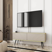 Тумба під телевізор Perfect Home Oro RTV135 MDF 2D 135х53х32 Бежевий (чорні ніжки) (PFH-091335)