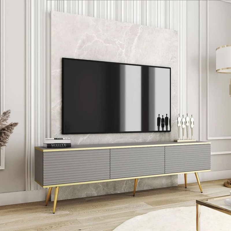 Тумба під телевізор Perfect Home Oro RTV175 MDF 3D 175х53х32 Сірий (золоті ніжки) (PFH-091342)