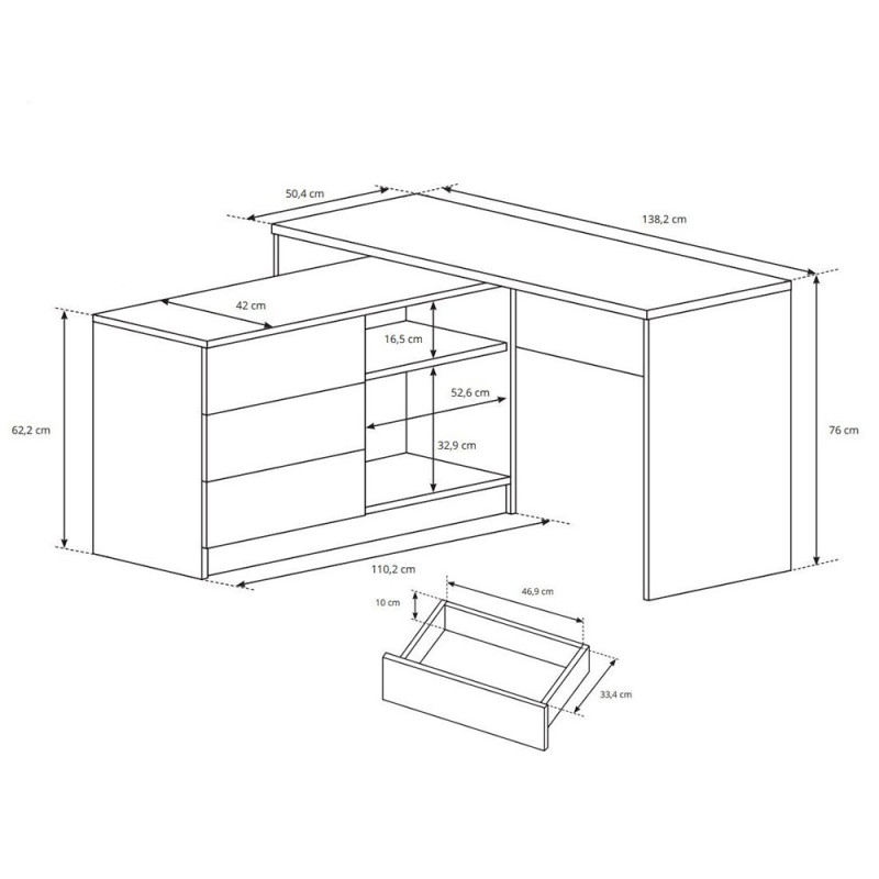 Офісний стіл Perfect Home Teo 3S/138 138,2х76х50,4 Чорний (PFH-091166)