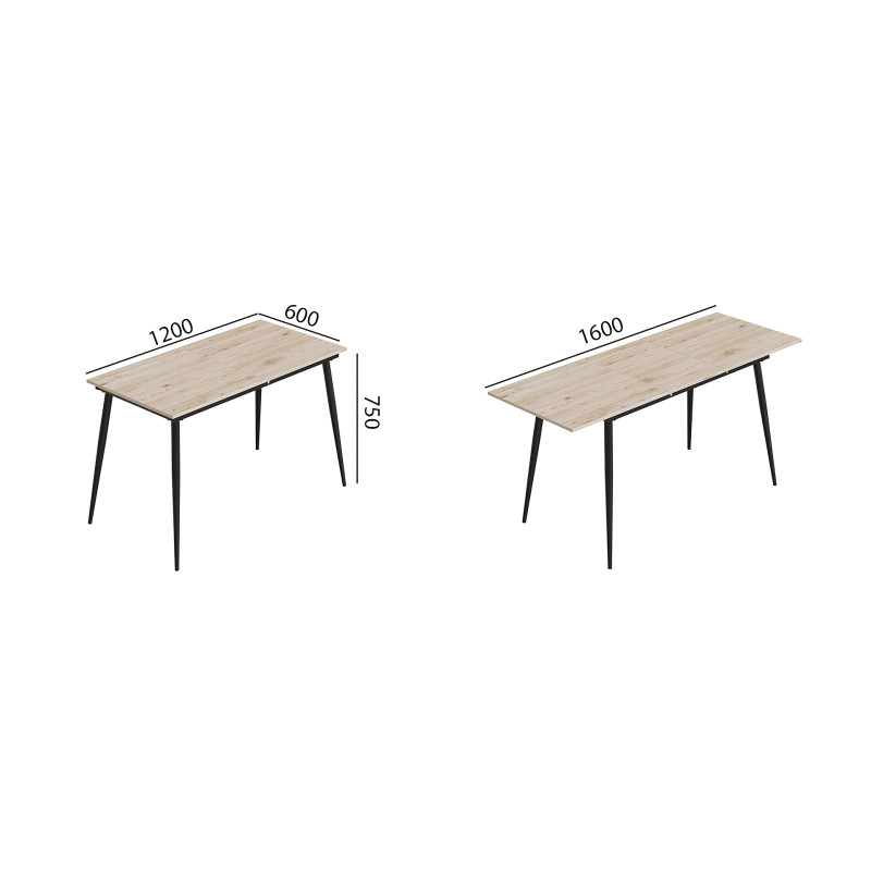 Стол кухонный раскладной Данди на конусных ногах Ferrum-decor 75x120 160)x60 Черный металл ДСП Дуб Сан-Марино 16 мм (FRD-106774)
