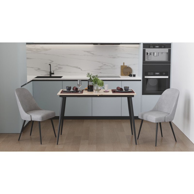 Стол кухонный раскладной Данди на конусных ногах Ferrum-decor 75x120 160)x60 Черный металл ДСП Дуб Сан-Марино 16 мм (FRD-106774)