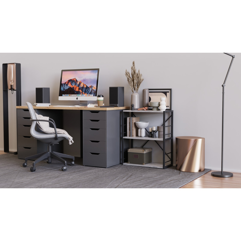 Етажерка 3/60 Ferrum-decor Серії Конект 75x60x28 чорний ДСП Бетон 16мм (FRD-104256)