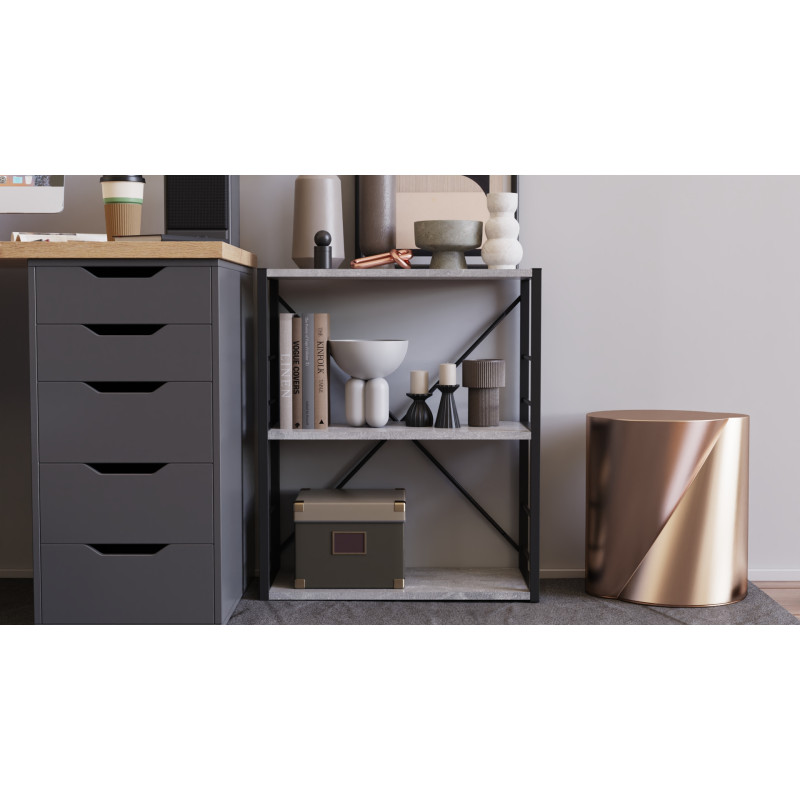 Етажерка 3/60 Ferrum-decor Серії Конект 75x60x28 чорний ДСП Бетон 16мм (FRD-104256)