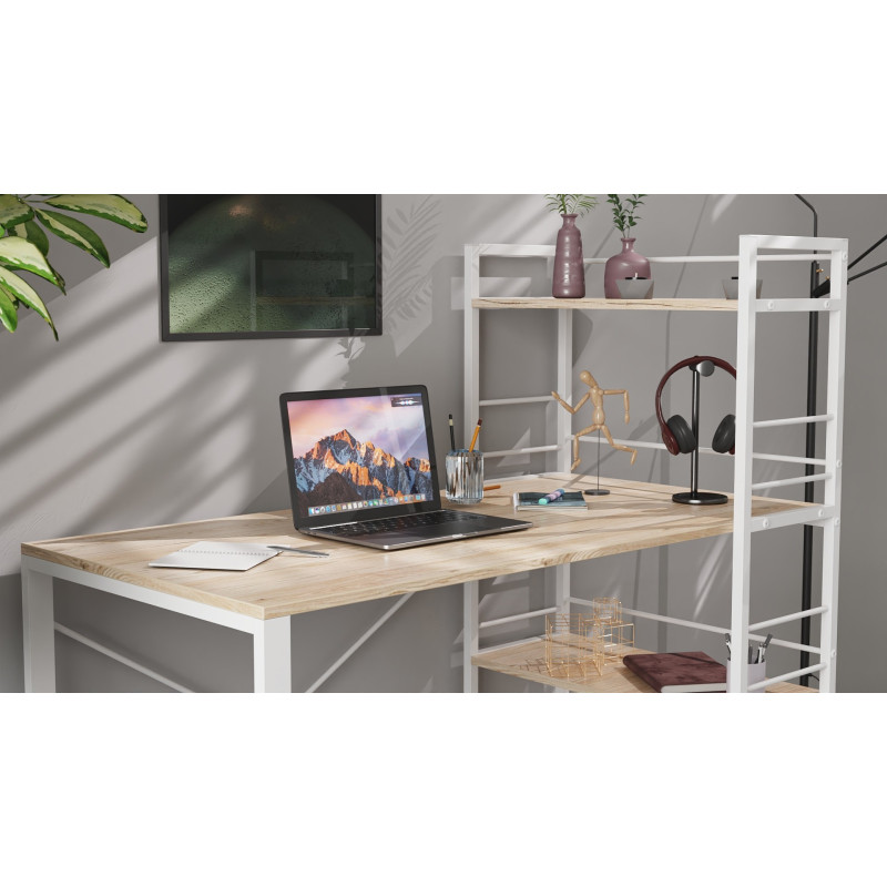Письмовий стіл Ferrum-decor Серії Конект з етажеркою 75x120x60 білий ДСП Дуб Сан-Марино 16мм (FRD-104226)