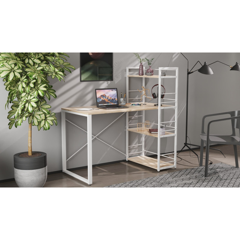 Письмовий стіл Ferrum-decor Серії Конект з етажеркою 75x120x60 білий ДСП Дуб Сан-Марино 16мм (FRD-104226)