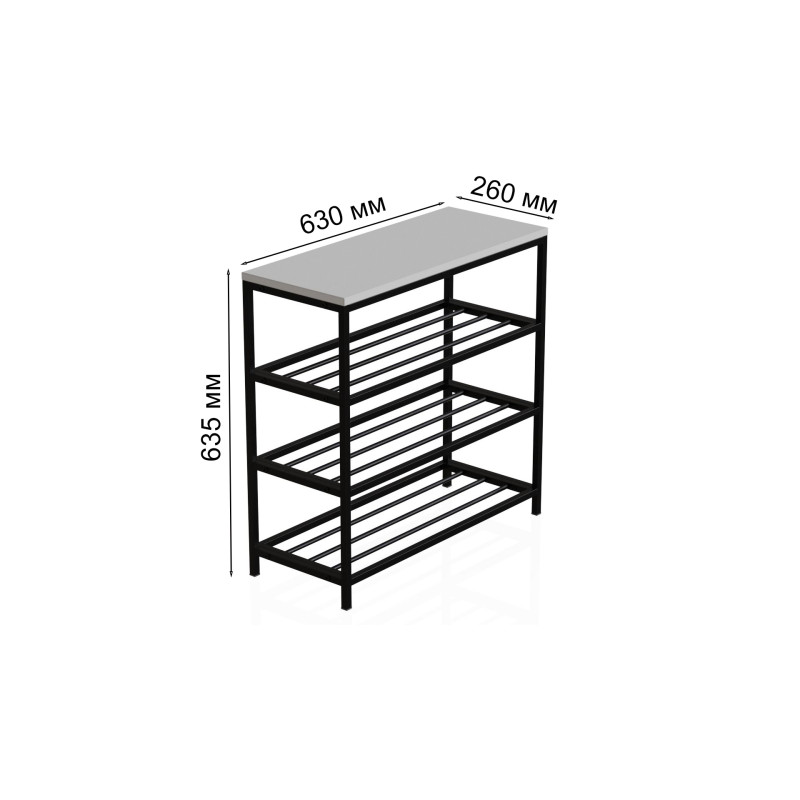 Полиця для взуття Слайм 3 Ferrum-decor 635x630x260 Чорний метал ДСП Біле 16 мм (FRD-105156)