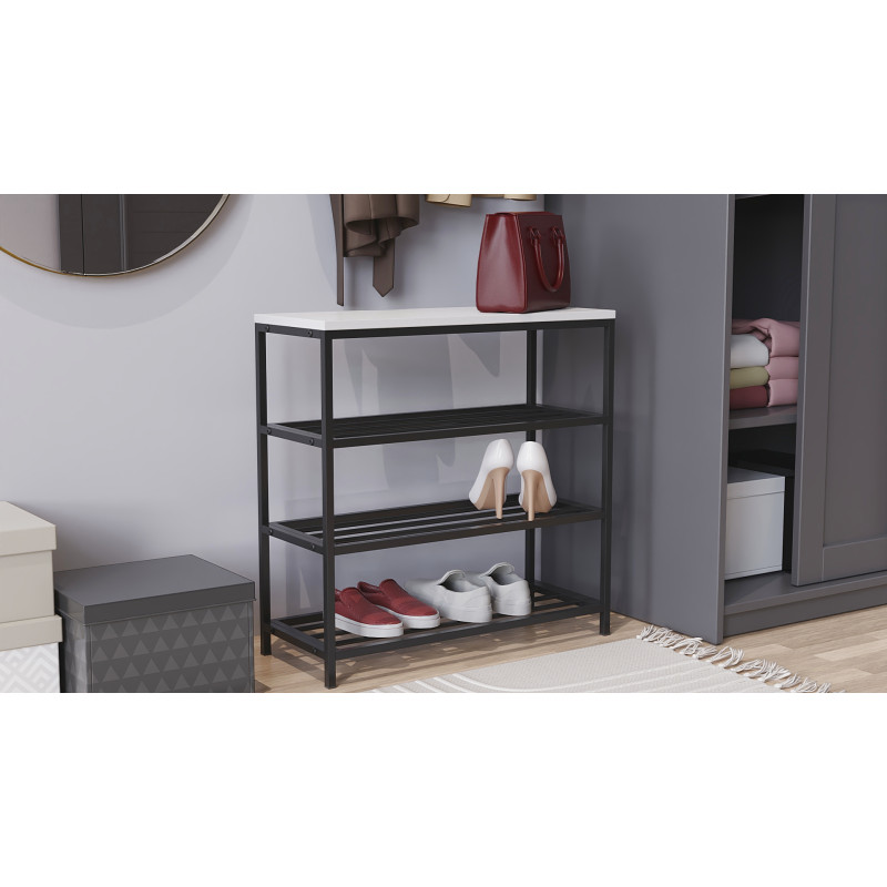 Полиця для взуття Слайм 3 Ferrum-decor 635x630x260 Чорний метал ДСП Біле 16 мм (FRD-105156)
