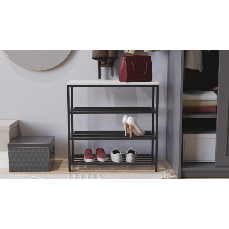 Полиця для взуття Слайм 3 Ferrum-decor 635x630x260 Чорний метал ДСП Біле 16 мм (FRD-105156)