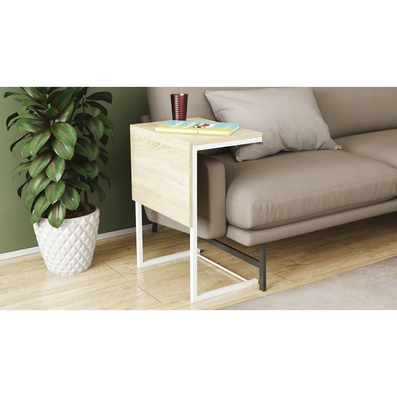 Стіл журнальний приставний Террі Комбо Ferrum-decor 345x662x440 Білий метал ДСП Дуб Сонома 16 мм (FRD-105146)