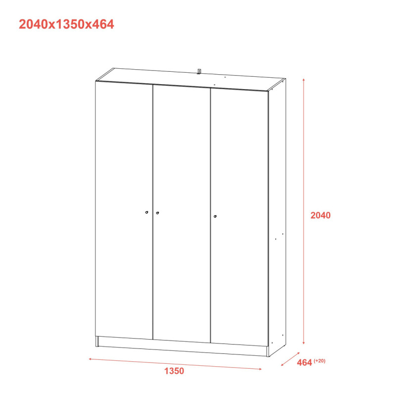 Шкаф для одежды Doros Промо Антрацит 3 ДСП 135х48х204 (44900524) (DRS-012157)