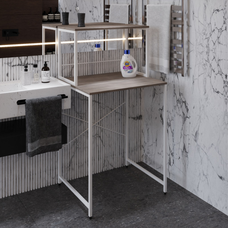 Стелаж-полиця Бафрум 402 Ferrum-decor для пральної машини 133,5x70,5x60,5 Білий метал ДСП Дуб Кремона Канолло 16 мм (FRD-107588)
